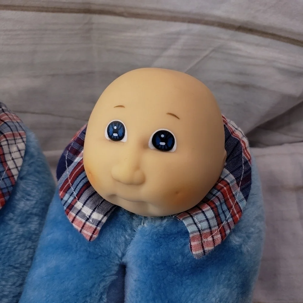 Cabbage Patch Kids Blue Plush Slippers Boy Head 1984 Youth 13 Slip On Bootie